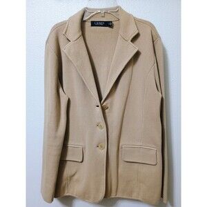 LAUREN Ralph Lauren Women’s Large Tan Cotton Blend Knit Sweater Blazer